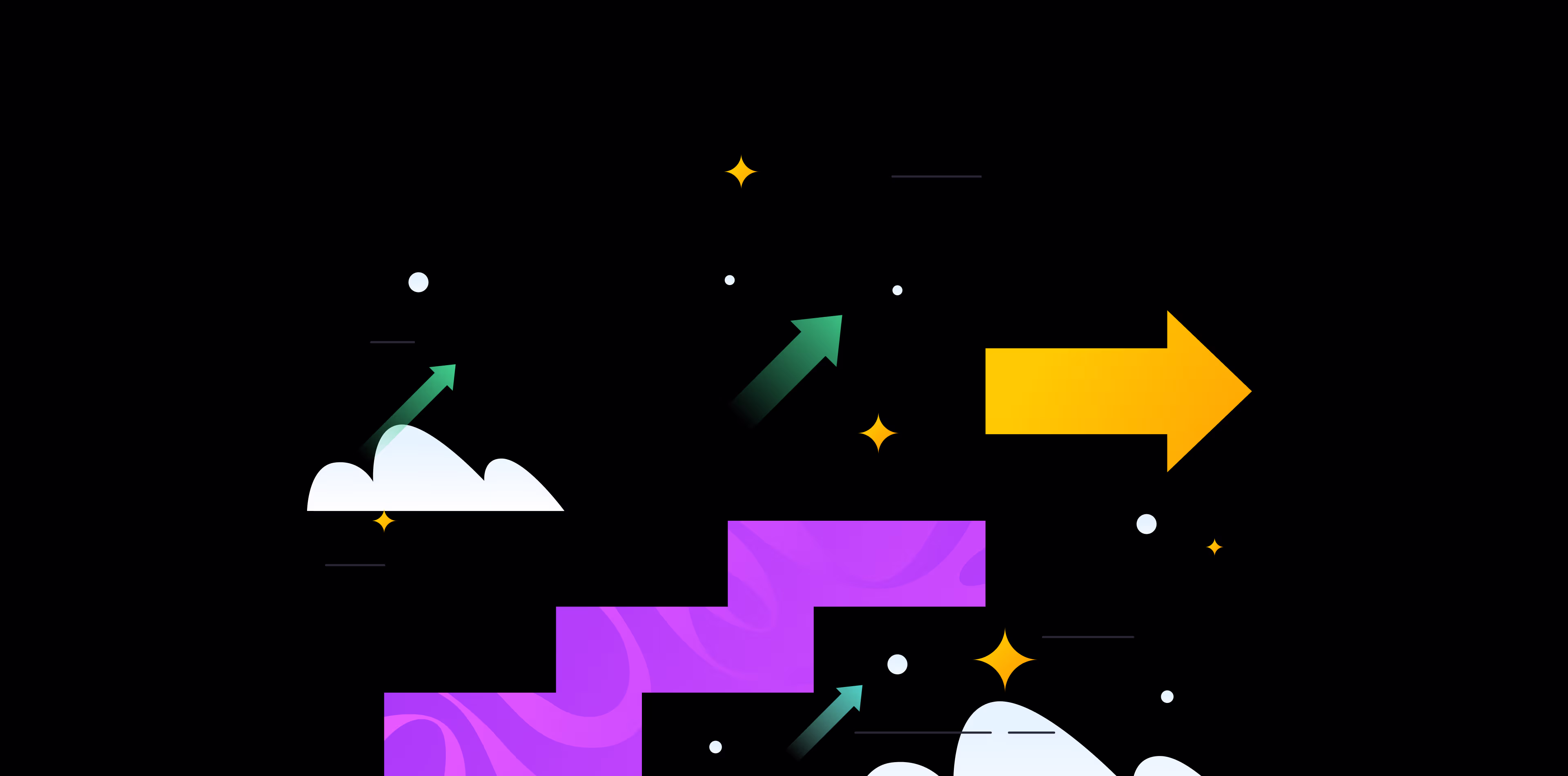 Abstract illustration of customer research and product discovery featuring upward-trending arrows and a progress staircase representing user growth.