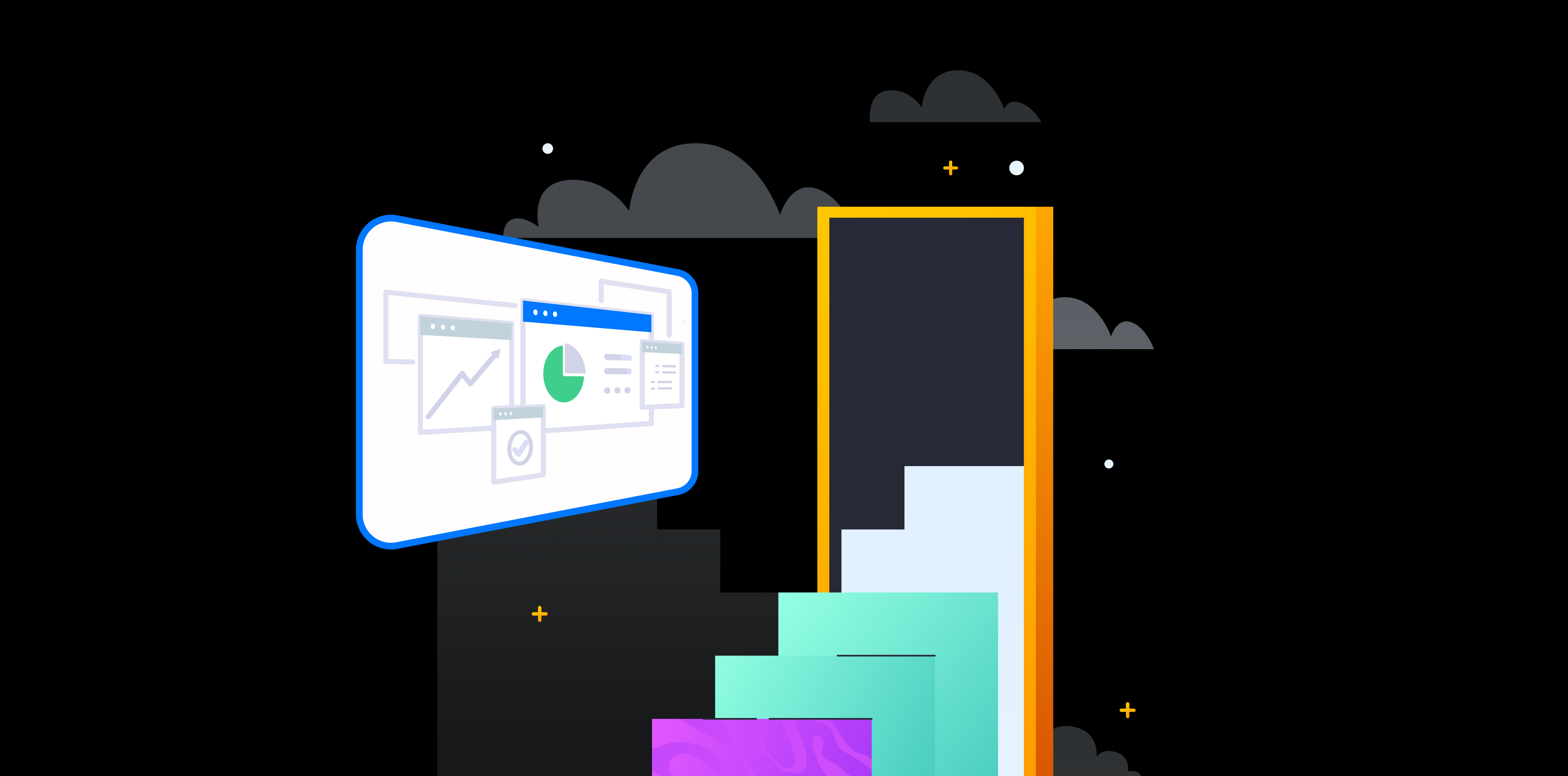 SaaS onboarding best practices — activation flow, time-to-value, and first-session UX illustrated in sky blue and dark tones.